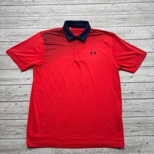 Under Armour Shirt Men's Large Red Short Sleeve Loose Fit Playoff Polo HeatGear